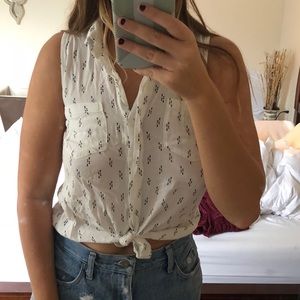 White Sleeveless Button-up